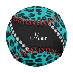 Personalised name turquoise leopard pattern baseball