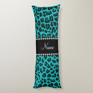 Personalised name turquoise leopard pattern body cushion