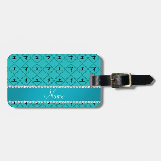 Personalised name turquoise moroccan gymnastics luggage tag (Front Horizontal)
