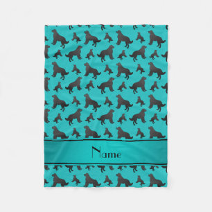 Personalised name turquoise Newfoundland dogs Fleece Blanket