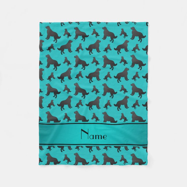Personalised name turquoise Newfoundland dogs Fleece Blanket (Front)