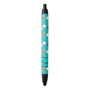 Personalised name turquoise nurse pattern black ink pen