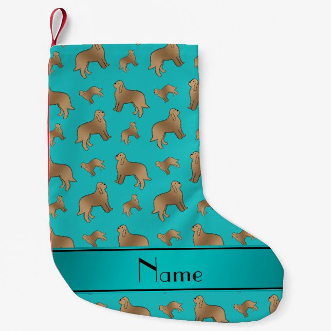 Personalised name turquoise Otterhound dogs Small Christmas Stocking (Front)