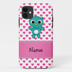 Personalised name turquoise owl pink stars iPhone 11 case