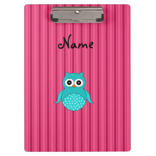Personalised name turquoise owl pink stripes clipboard