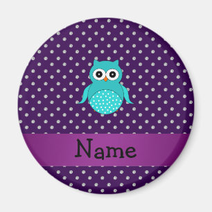 Personalised name turquoise owl purple diamonds magnet
