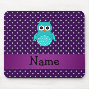 Personalised name turquoise owl purple diamonds mouse mat