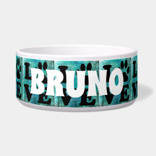 Personalised Name Turquoise Paw Love Dog Bowl