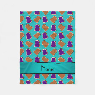 Personalised name turquoise peanut butter jelly fleece blanket