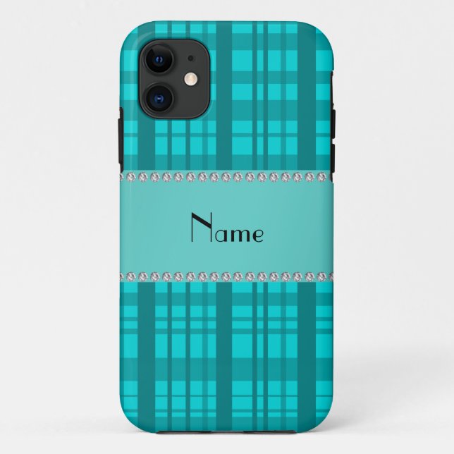 Personalised name turquoise plaid pattern Case-Mate iPhone case (Back)
