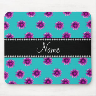 Personalised name turquoise purple pink flowers mouse mat