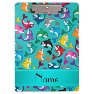 Personalised name turquoise rainbow killer whales clipboard