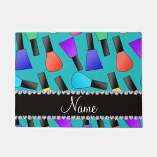 Personalised name turquoise rainbow nail polish doormat