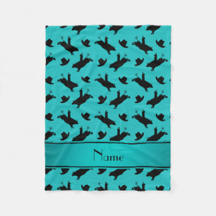 Personalised name turquoise rodeo bull riding fleece blanket