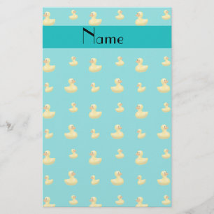Personalised name turquoise rubber duck pattern stationery