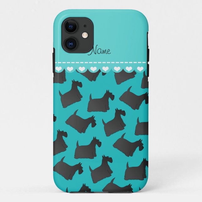 Personalised name turquoise scottish terrier dogs Case-Mate iPhone case (Back)