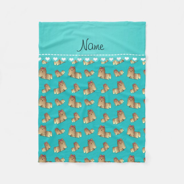 Personalised name turquoise shih tzu dogs fleece blanket (Front)