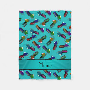 Personalised name turquoise snowmobiles fleece blanket