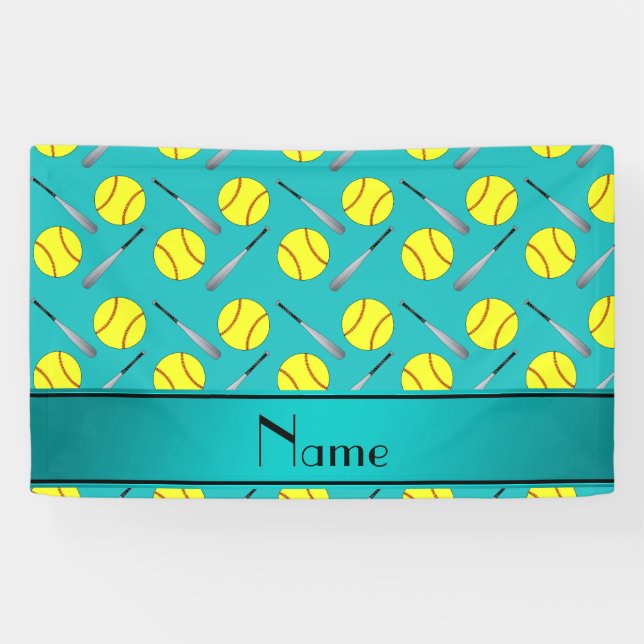 Personalised name turquoise softball pattern banner (Horizontal)