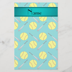 Personalised name turquoise softball pattern stationery