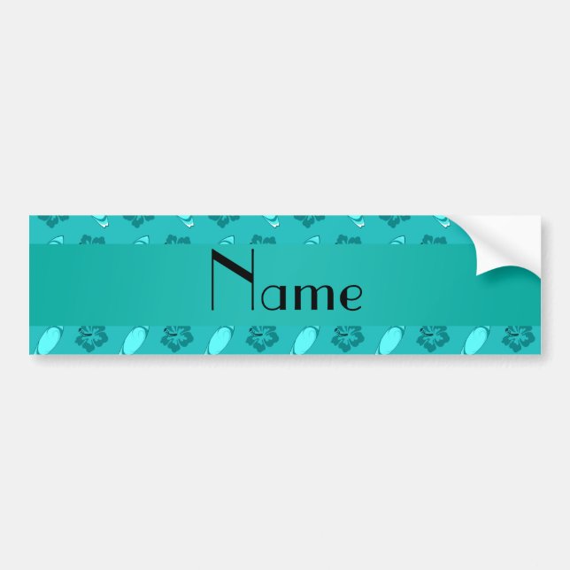 Personalised name turquoise surfboard pattern bumper sticker (Front)