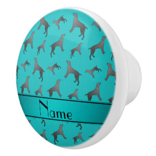 Personalised name turquoise Weimaraner dogs Ceramic Knob