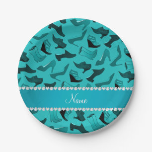 Personalised name turquoise women's shoes pattern paper plate
