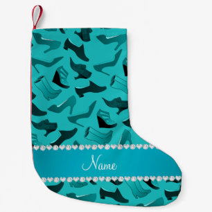 Personalised name turquoise women's shoes pattern small christmas stocking