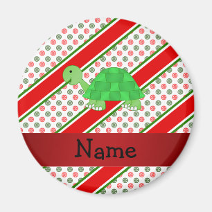 Personalised name turtle christmas polka dots magnet