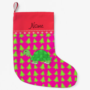 Personalised name turtle pink green christmas tree small christmas stocking