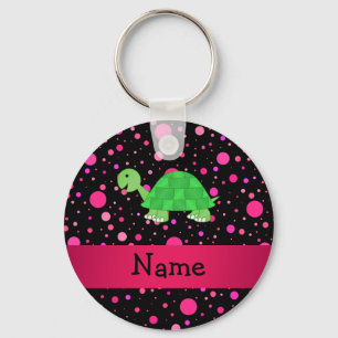 Personalised name turtle pink polka dots key ring