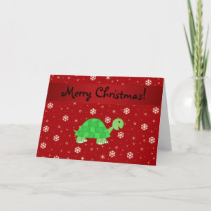 Personalised name turtle red snowflakes holiday card
