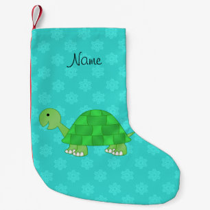 Personalised name turtle turquoise snowflakes small christmas stocking