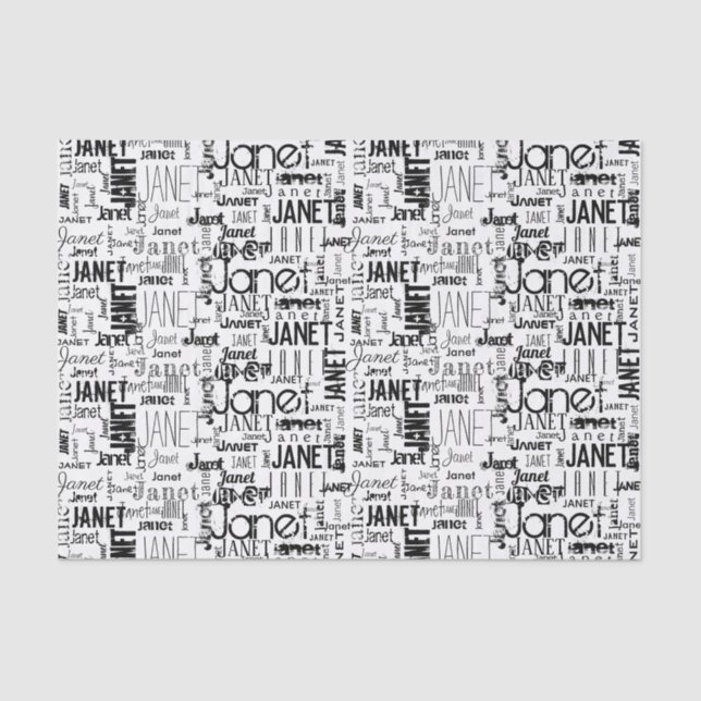 Personalised Name Typography Black Word Cloud Tissue Paper (Front)
