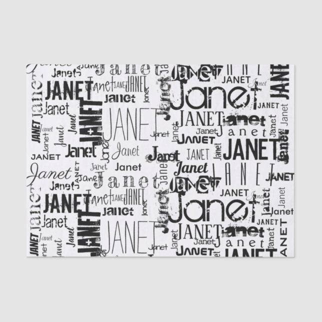 Personalised Name Typography Black Word Cloud Tissue Paper (Front)