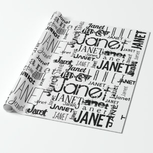 Personalised Name Typography Black Word Cloud Wrapping Paper