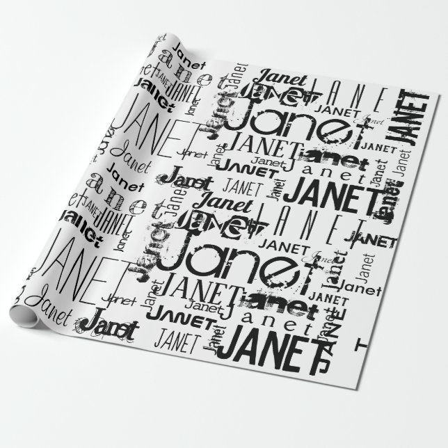 Personalised Name Typography Black Word Cloud Wrapping Paper (Unrolled)