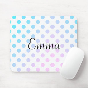 Personalised Name Typography Blue Pink Polkadot Mouse Mat