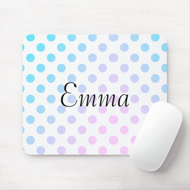 Personalised Name Typography Blue Pink Polkadot Mouse Mat (With Mouse)