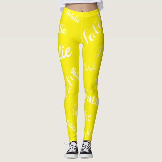 Personalised Name Typography Font Bright Yellow Leggings (Front)