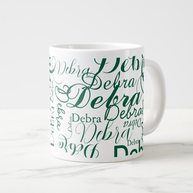 Personalised Name Typography green pattern Large Coffee Mug (Front Right)