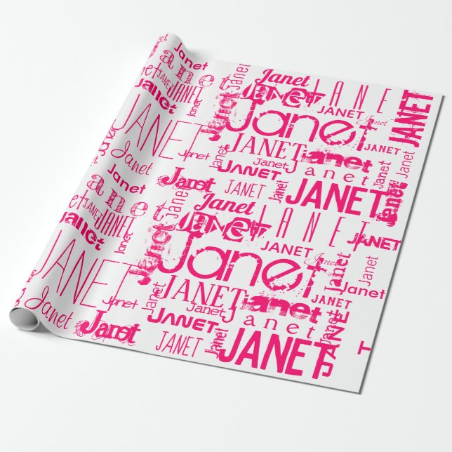 Personalised Name Typography Hot Pink Wrapping Paper (Unrolled)