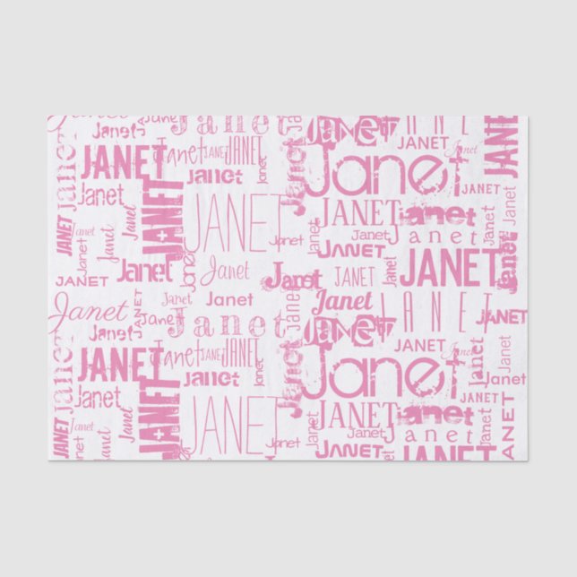 Personalised Name Typography Pink Word Cloud Tissue Paper (Front)