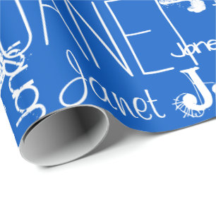 Personalised Name Typography White Blue Wrapping Paper