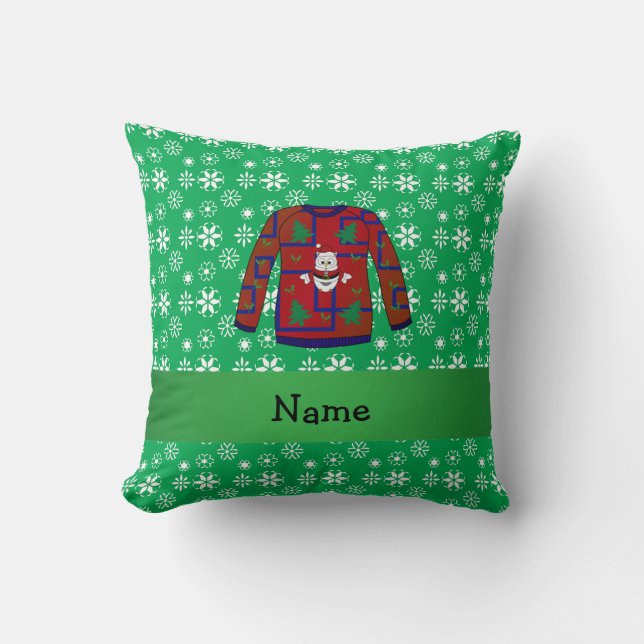 Personalised name ugly christmas sweater snowflake cushion (Front)