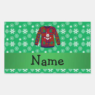 Personalised name ugly christmas sweater snowflake rectangular sticker