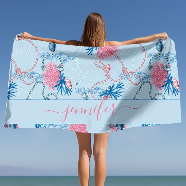 Personalised Name Under the Sea Reef Pattern Beach Towel (Personalized Name Under the Sea Reef Pattern Beach Towel)