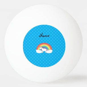 Personalised name unicorn blue polka dots ping pong ball