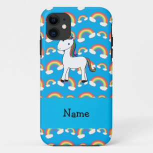 Personalised name unicorn blue rainbows iPhone 11 case