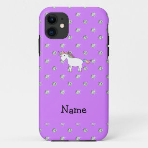 Personalised name unicorn pastel purple diamonds iPhone 11 case